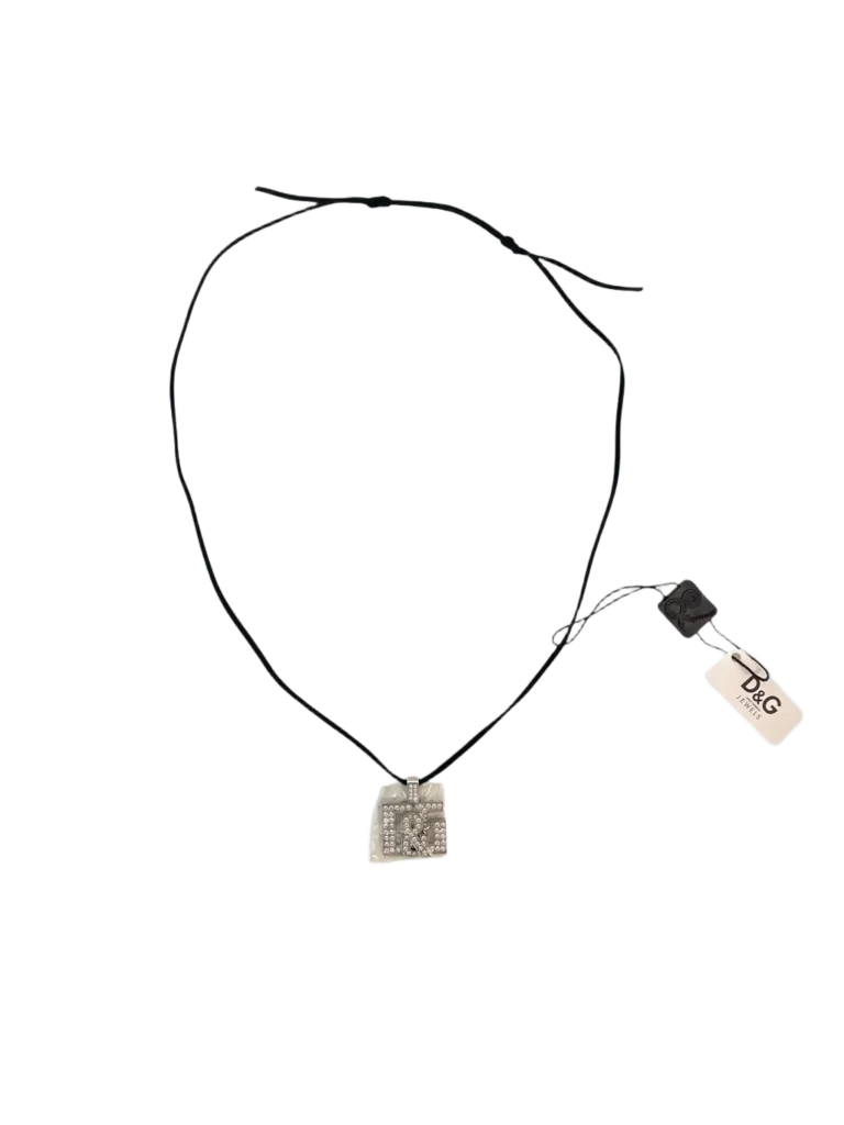 Leather necklace with DG rhinestone pendant.