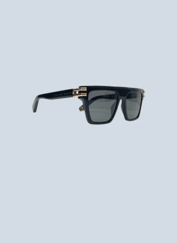 <b>Philipp Plein</b><br> occhiali da sole squadrati in acetato e logo.