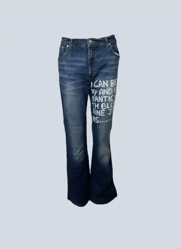 <b>Blumarine</b><br> pantaloni a zampa in denim graffiti, 44.