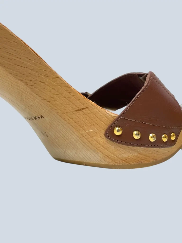 Sandali in pelle e legno con logo, 38., foto 6 di 9