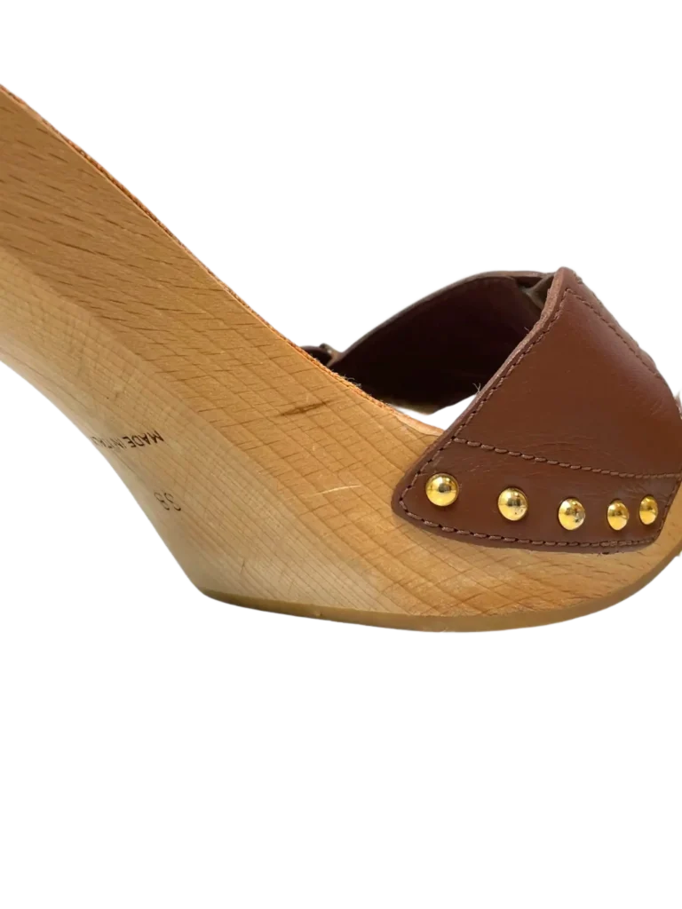Sandali in pelle e legno con logo., foto 6 di 9