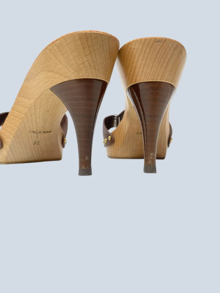 Sandali in pelle e legno con logo, 38., foto 8 di 9