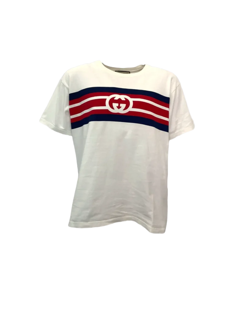 Cotton T-shirt with stripes and logo.