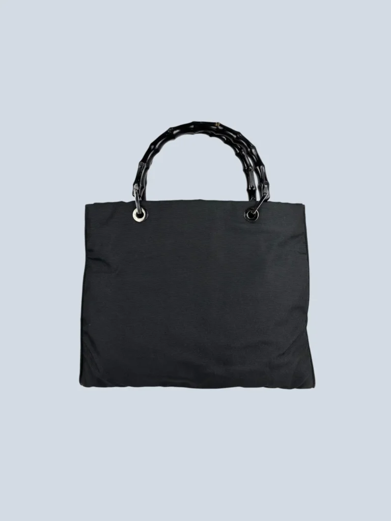 Borsa a mano in nylon con manici in bamboo., foto 4 di 10