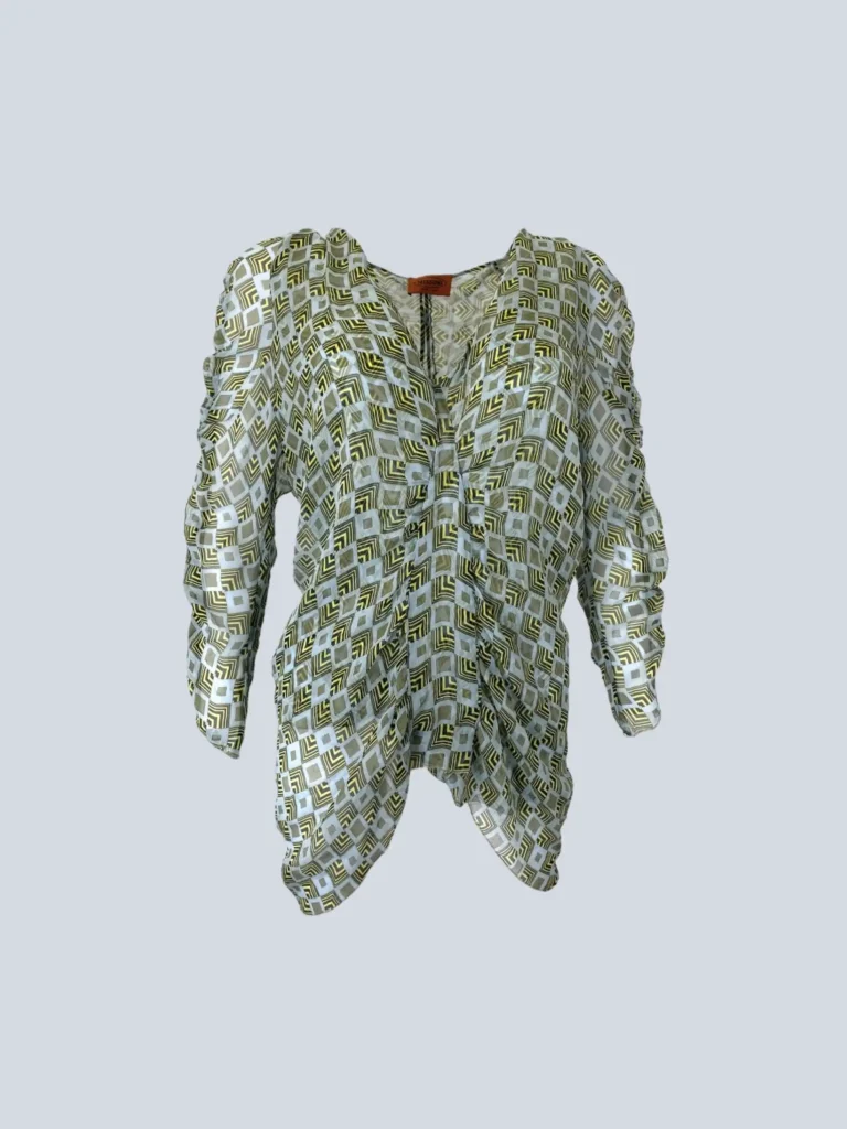 Blusa in seta con stampa optical, 46.
