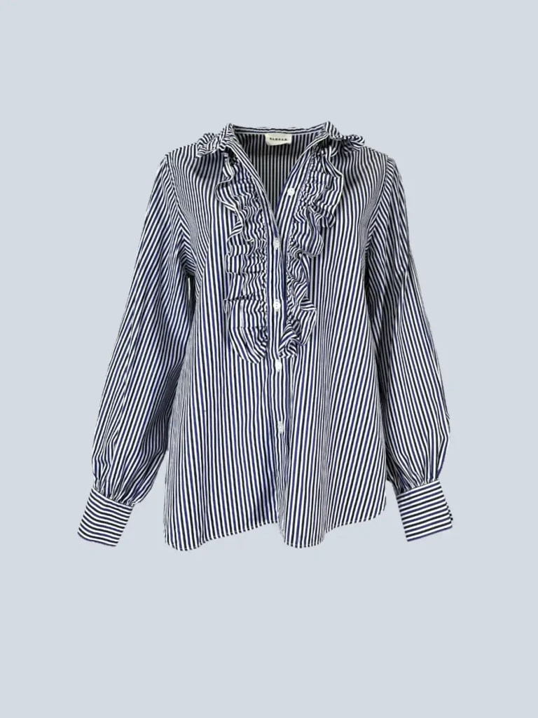 Camicia in cotone a righe con rouches, S.