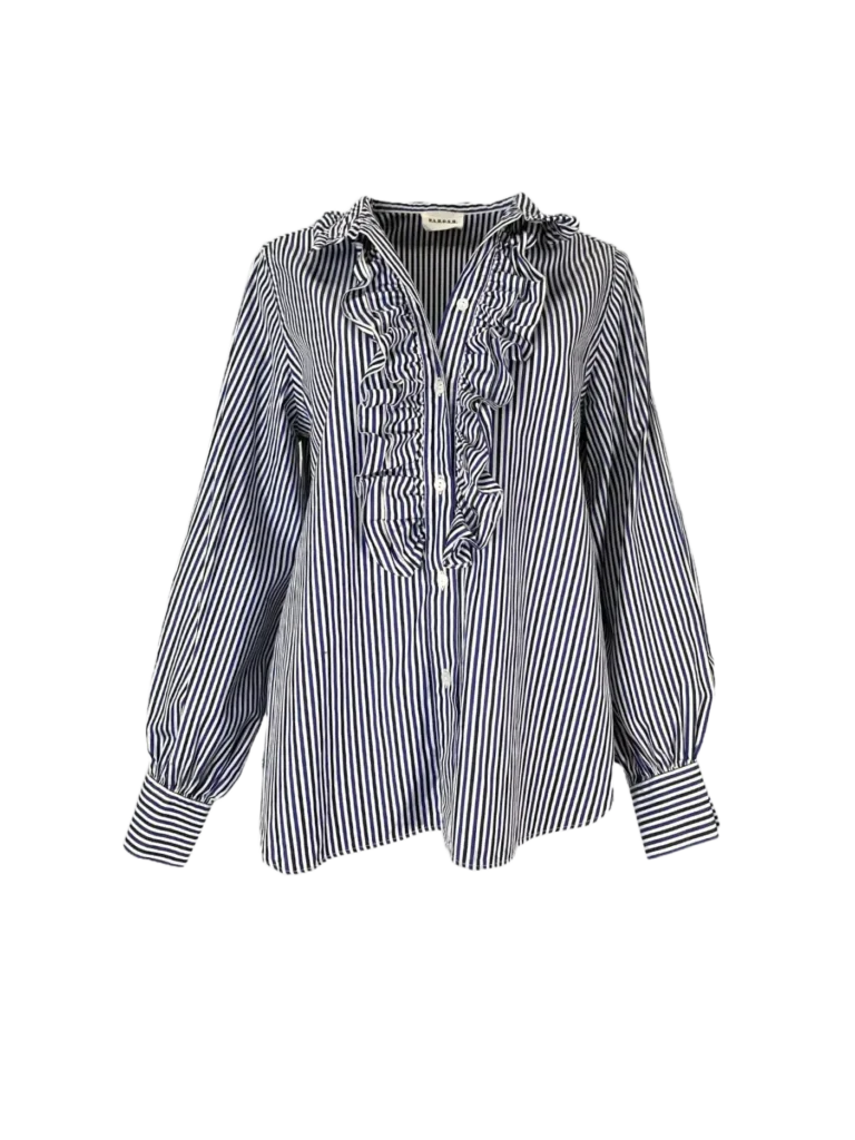 Camicia in cotone a righe con rouches.