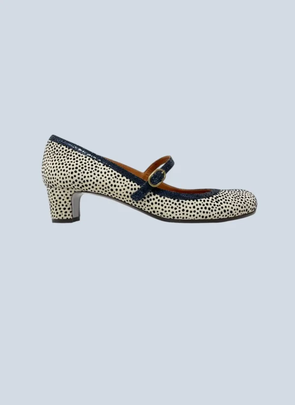 <b>Chic Mihara</b><br> décolleté Mary Jane in velluto a pois e pelle, 39.
