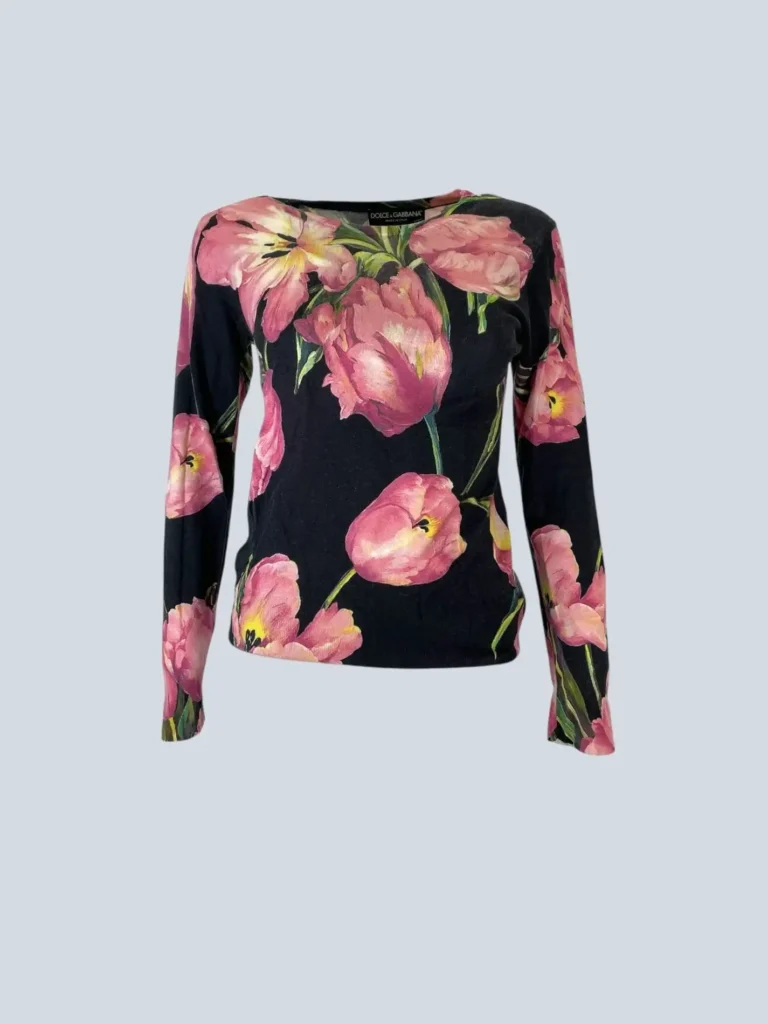Floral print cotton long-sleeved top,