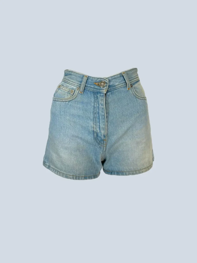 Shorts in denim con stampa barocco, 24.