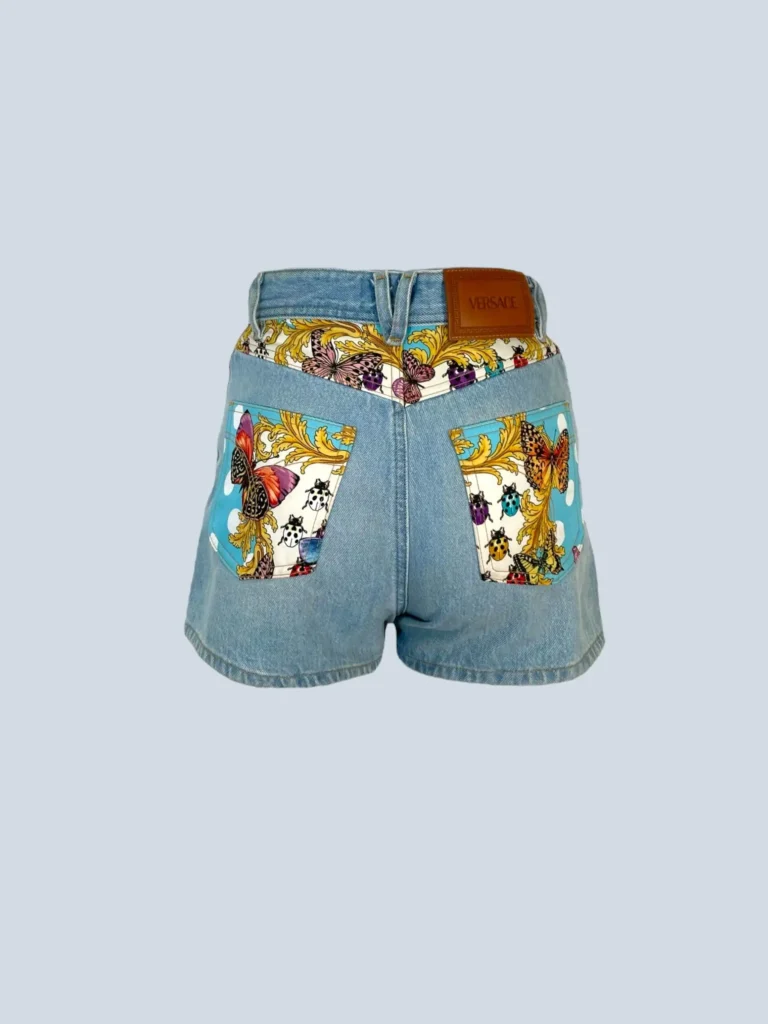 Shorts in denim con stampa barocco, 24., foto 4 di 9