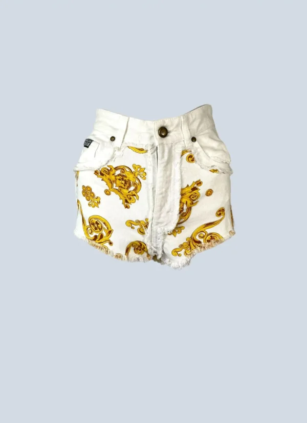 <b>Versace Jeans Couture</b><br> shorts in denim con stampa barocco, 40.