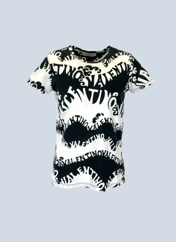 <b>Valentino</b><br> t-shirt in cotone con logo all over, S.
