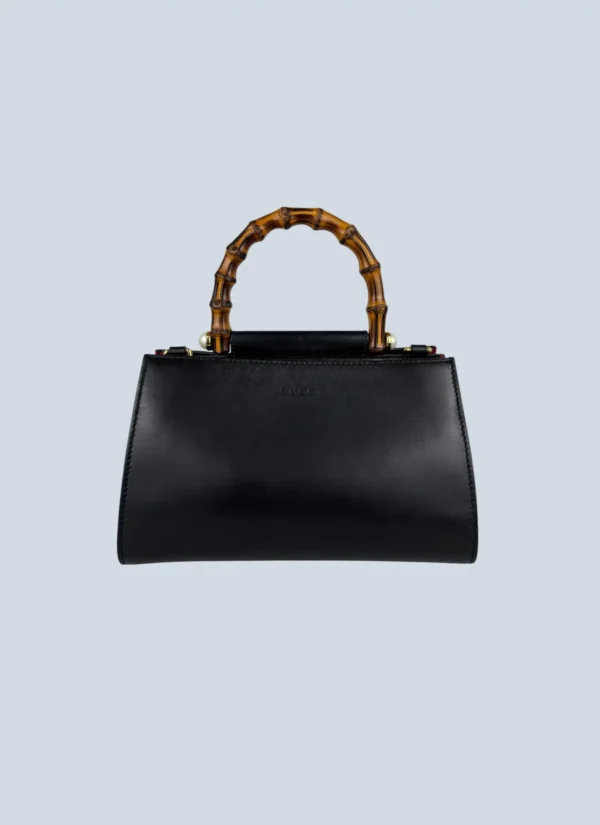 <b>Gucci</b> <br> borsa a mano in pelle con manico in bamboo.