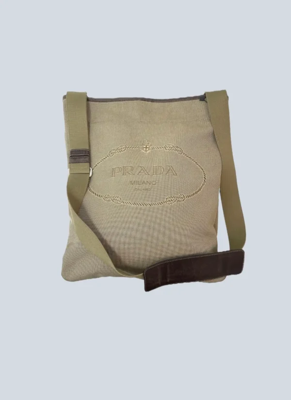 <b>Prada</b><br> borsa a tracolla in tela Canapa e pelle con logo jacquard.