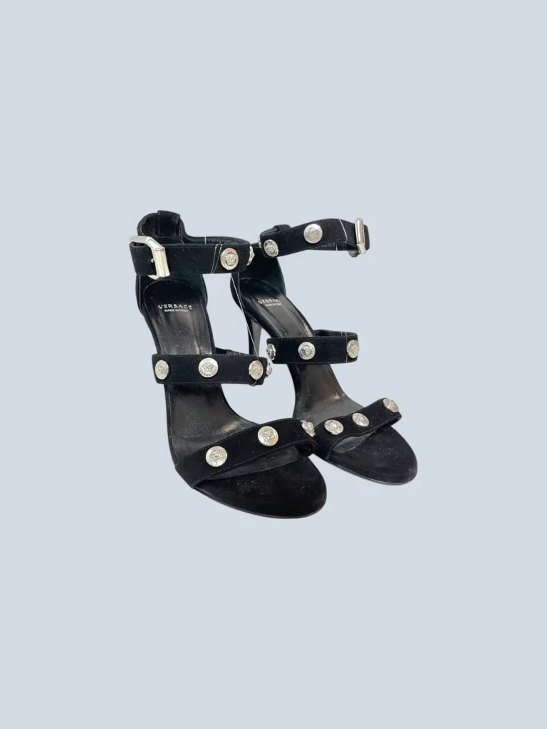Sandali con tacco in suede e borchie Medusa, 37., foto 2 di 5