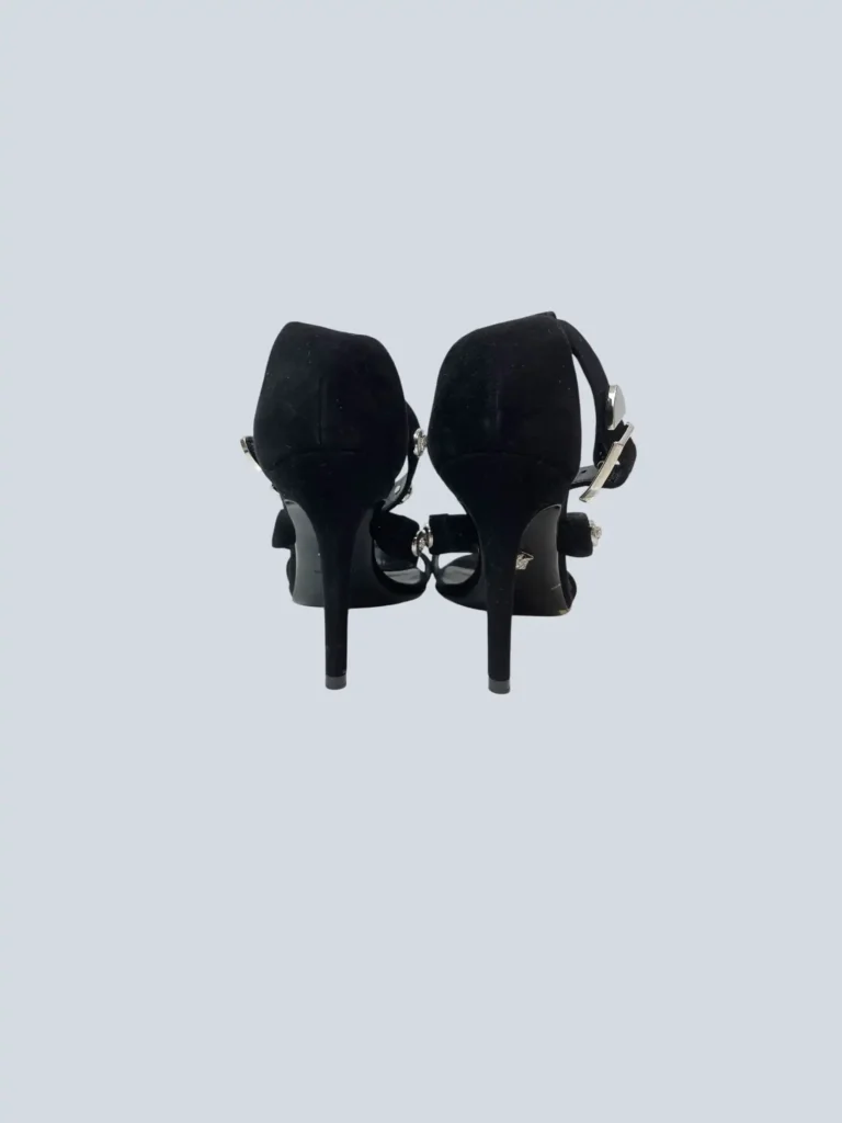 Sandali con tacco in suede e borchie Medusa, 37., foto 4 di 5