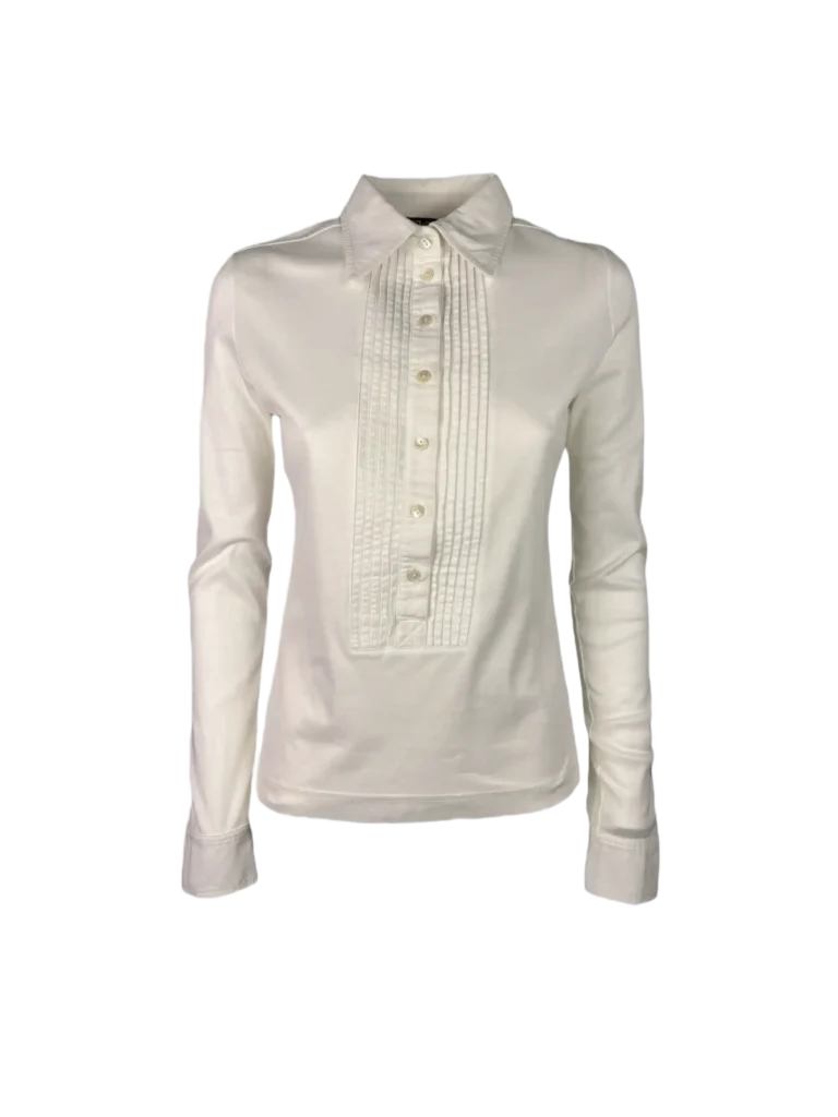 Polo in cotone con rouches, 42.