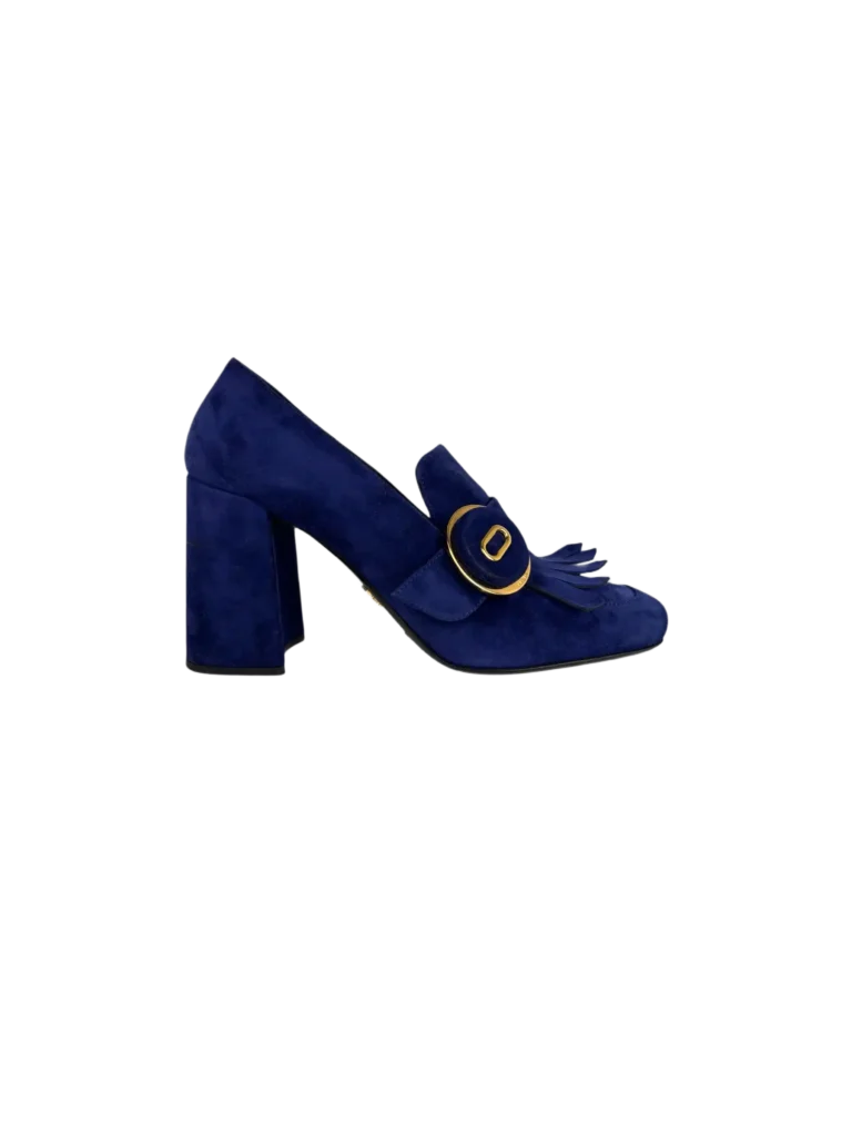 Suede heeled loafers.