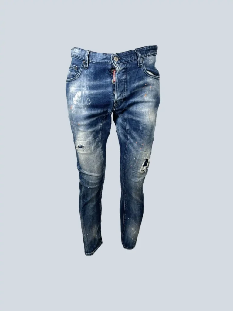 Pantaloni in denim con schizzi di vernice, 46.