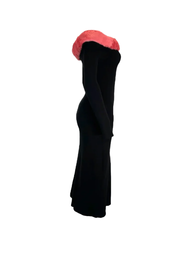 Off-the-shoulder eco-fur sheath dress, 40., photo 2 of 6