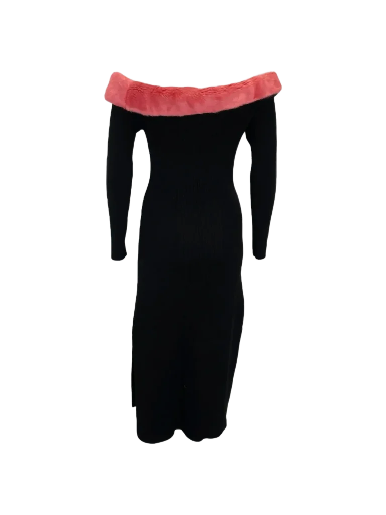 Off-the-shoulder eco-fur sheath dress, 40., photo 3 of 6