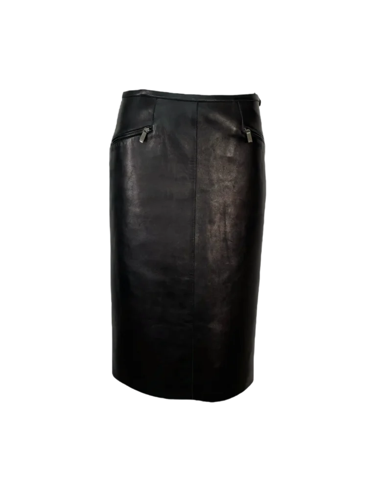 Leather midi skirt with zip pockets, 40.