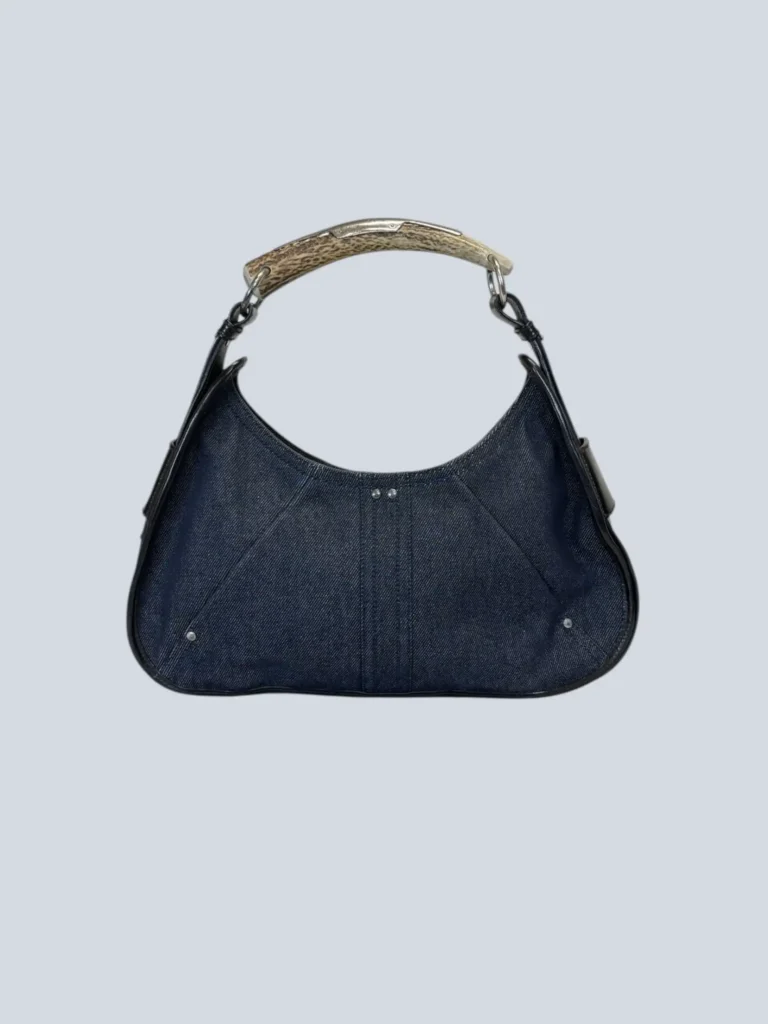 Borsa a spalla Mombasa in denim con manico in corno.
