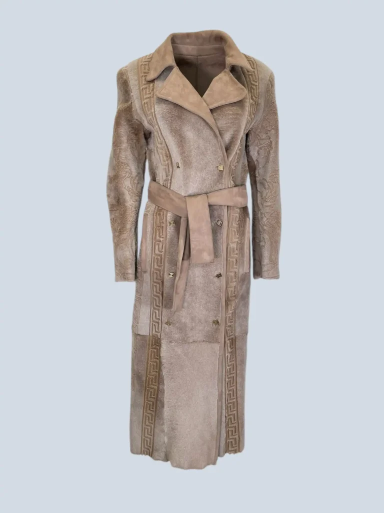 Long pony hair and suede coat with Greca motif, 40.