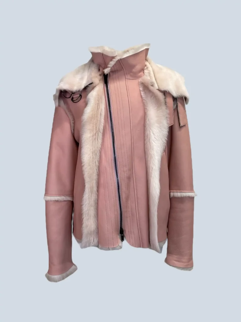 Leather and shearling jacket, 44.