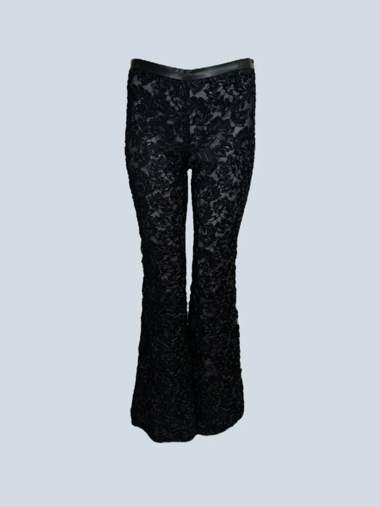By Tom Ford, pantaloni a zampa in pizzo con inserti in pelle, 40.