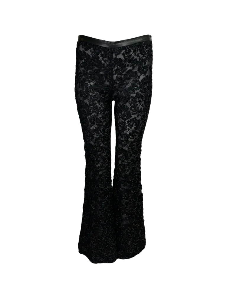 By Tom Ford, pantaloni a zampa in pizzo con inserti in pelle, 40.