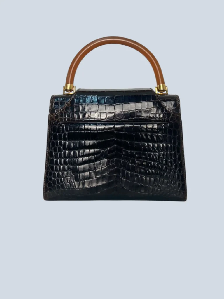Borsa a mano vintage in pelle di coccodrillo lucida., foto 3 di 10