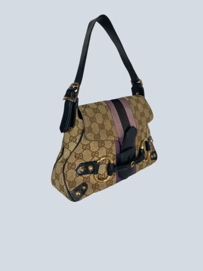 Gucci By Tom Ford, Horsebit Monogram canvas and leather shoulder bag, photo 2 of 13