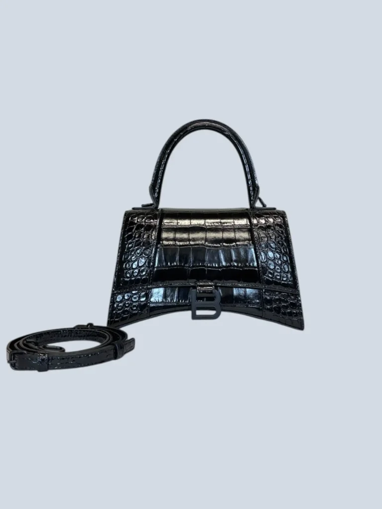 Borsa a tracolla Hourglass XS in pelle stampa coccodrillo.