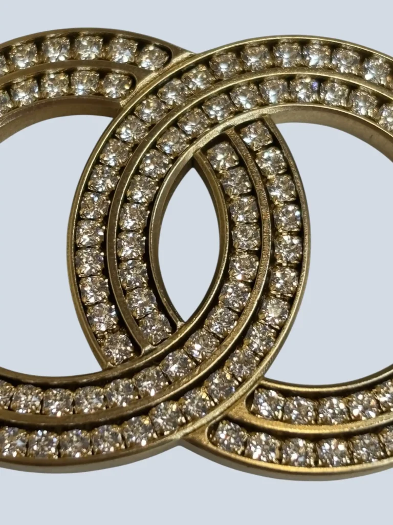 Gold-plated metal and rhinestone CC logo brooch, photo 5 of 5