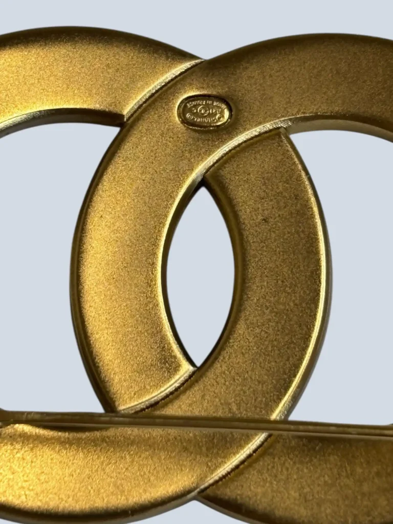 Gold-plated metal and rhinestone CC logo brooch, photo 4 of 5