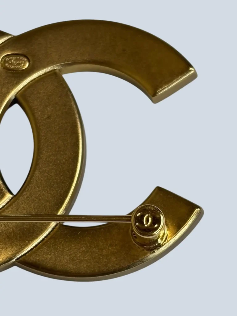 Gold-plated metal and rhinestone CC logo brooch, photo 3 of 5