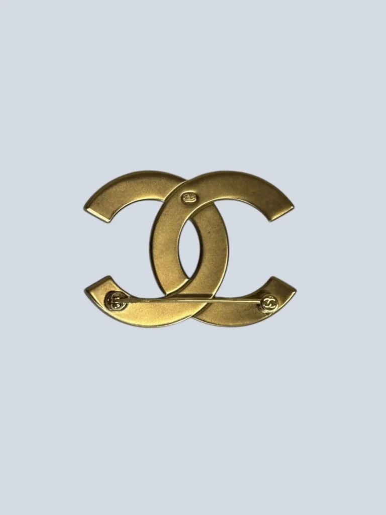Gold-plated metal and rhinestone CC logo brooch, photo 2 of 5
