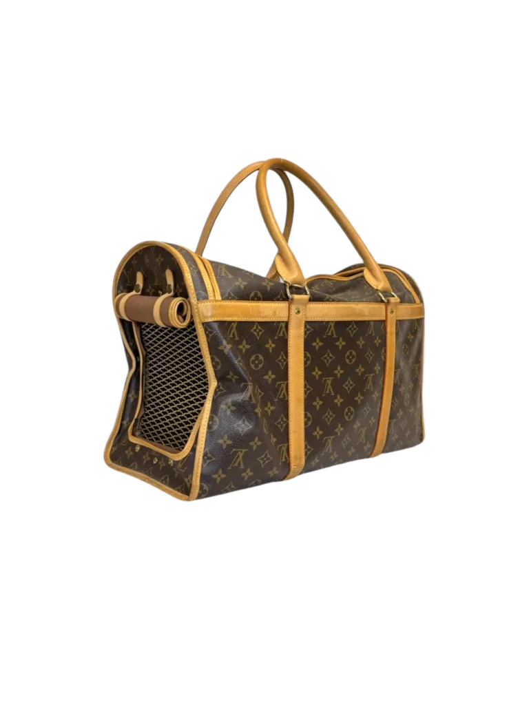 Dog Carrier in tela Monogram e pelle.