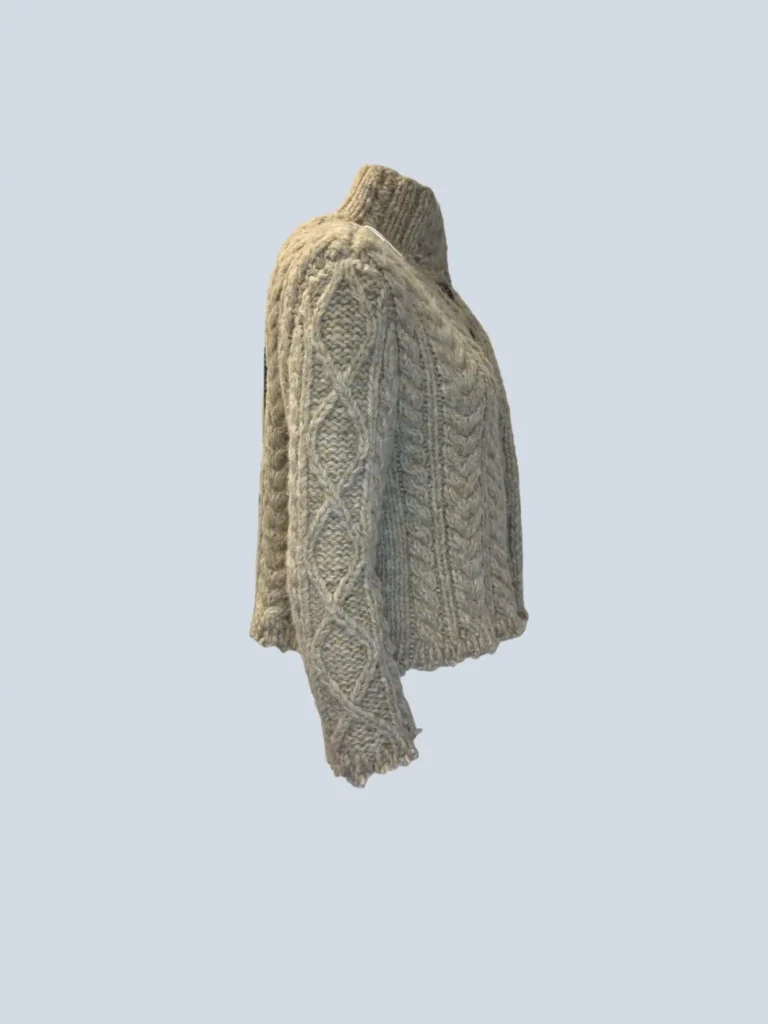 Maglione a trecce con bottoni e collo alto, M., foto 2 di 9