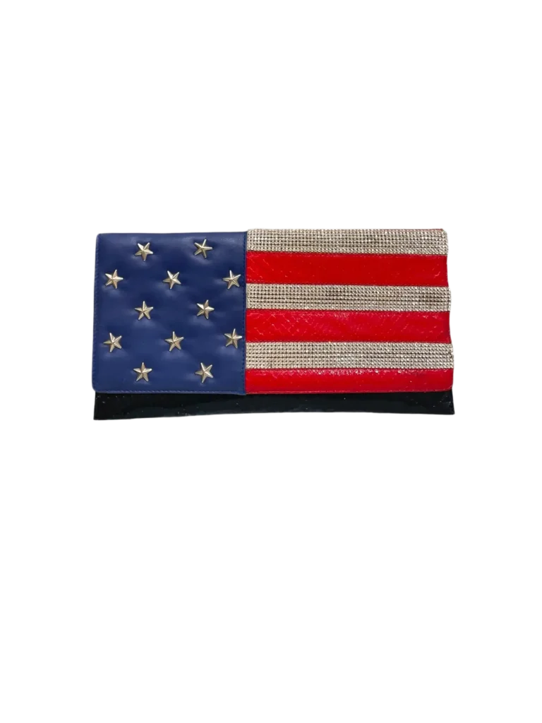Pochette in pelle esotica US con strass.
