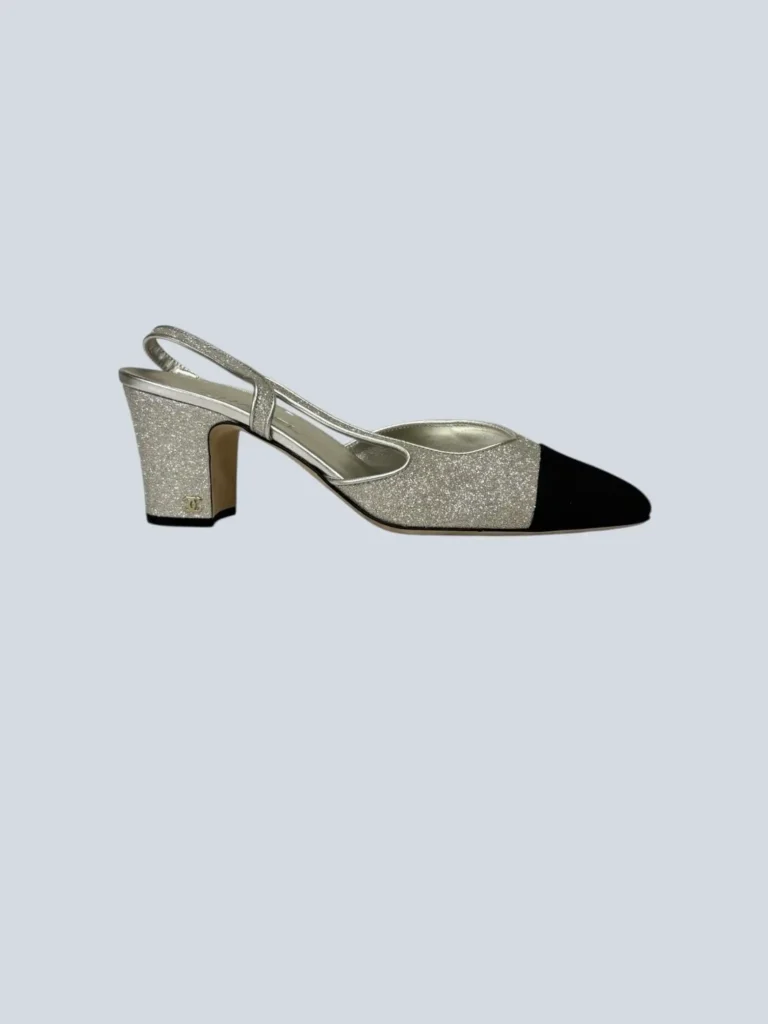 Slingback in pelle e glitter, 41,5C.
