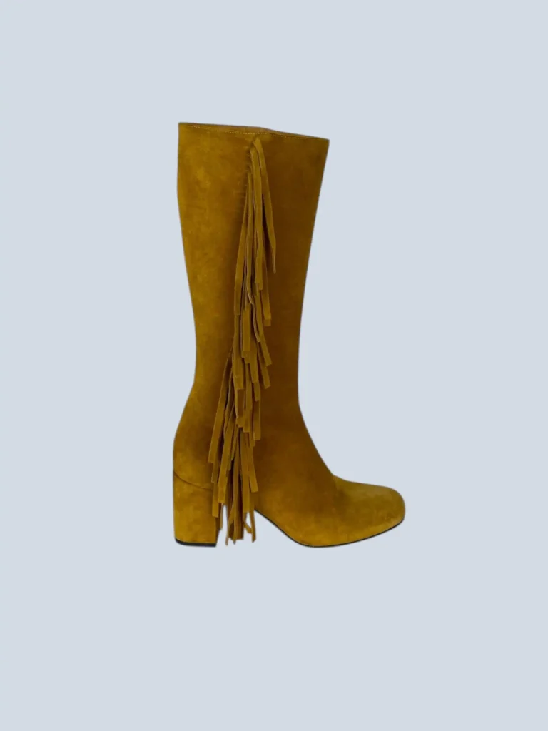 Stivali alti Babies in pelle scamosciata con frange, 36.