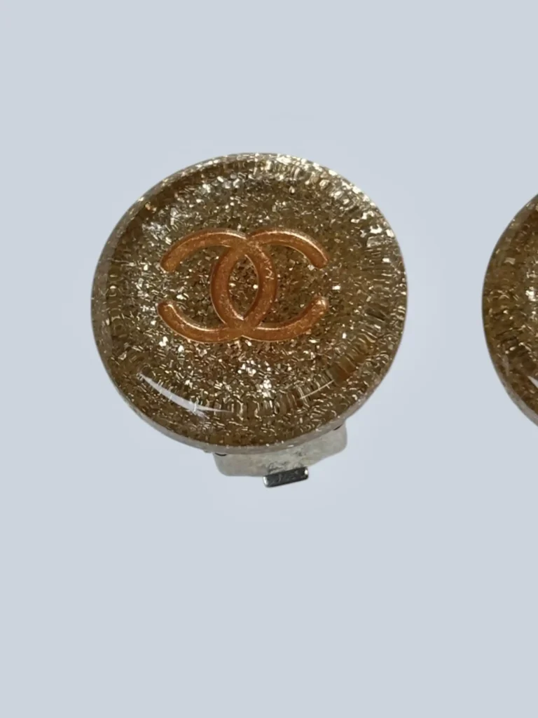 Round CC logo glitter clip-on earrings, photo 3 of 4