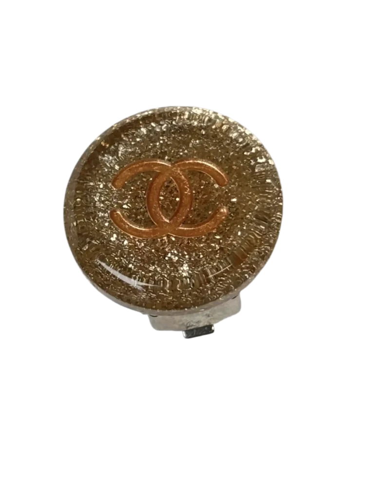 Round CC logo glitter clip-on earrings, photo 3 of 4