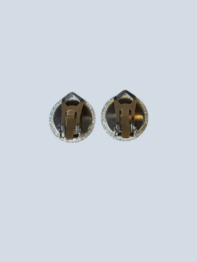 Round CC logo glitter clip-on earrings, photo 2 of 4