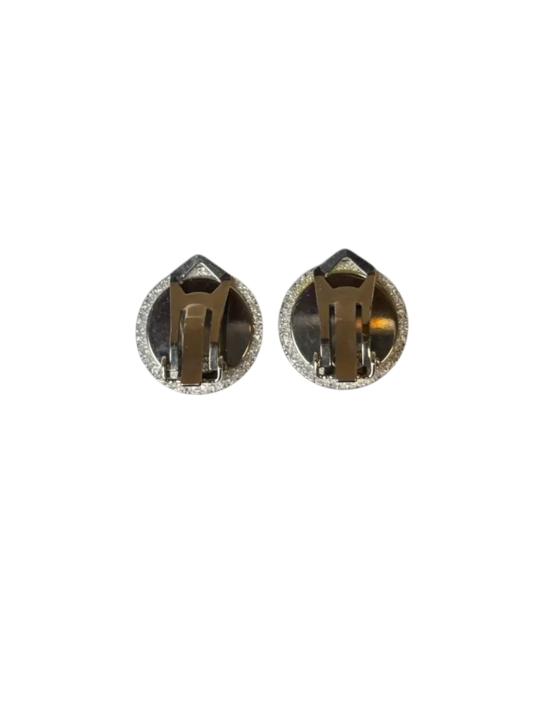 Round CC logo glitter clip-on earrings, photo 2 of 4