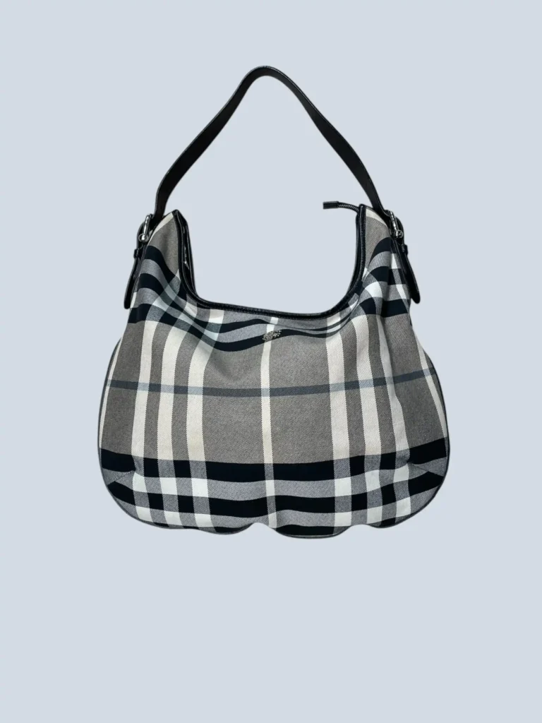 Borsa a spalla Hobo in tela di cotone Check e pelle.