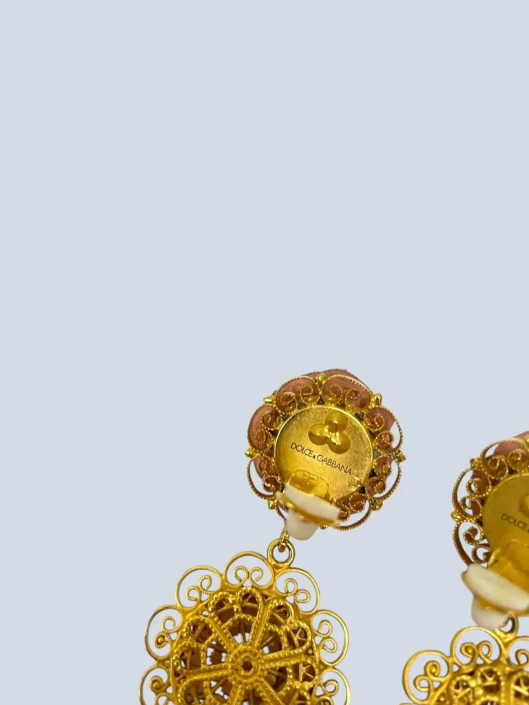 Brass clip-on earrings with leather rose, photo 4 of 4
